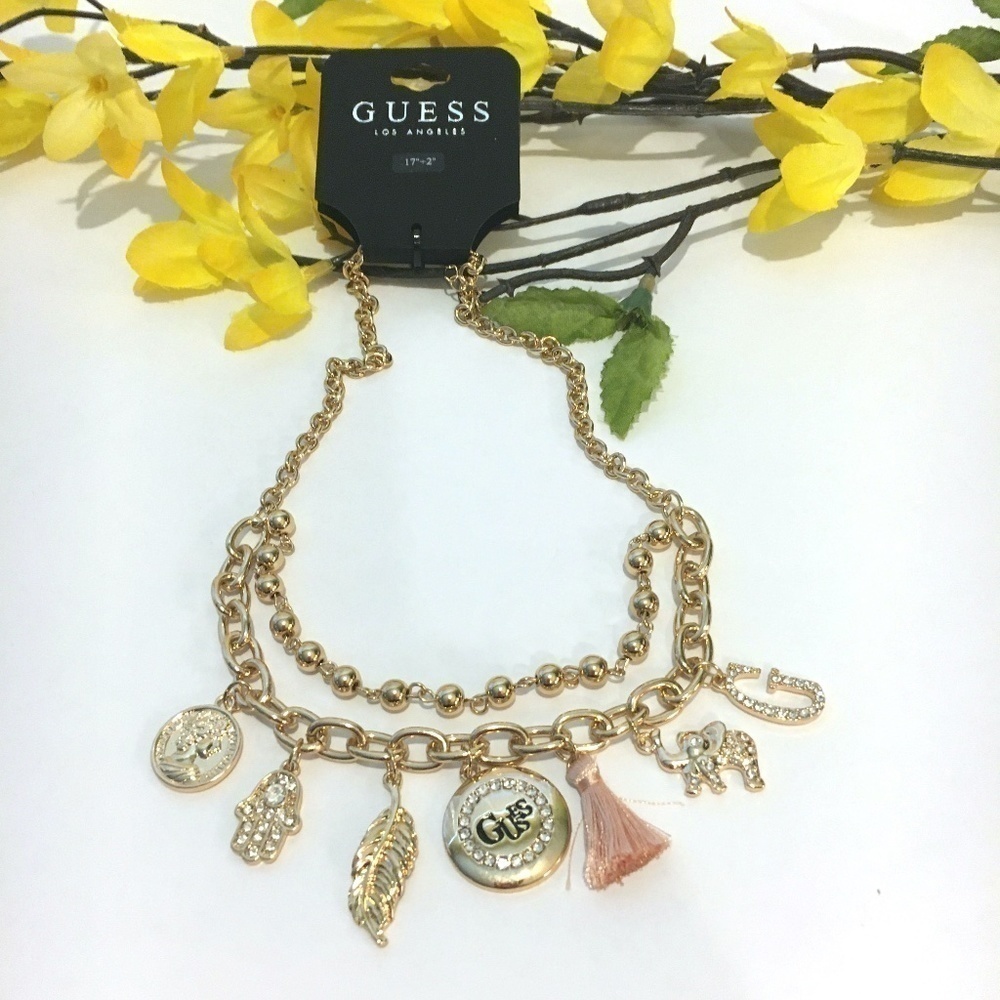 3/$29! GUESS charm necklace tassel, elephant, leaf